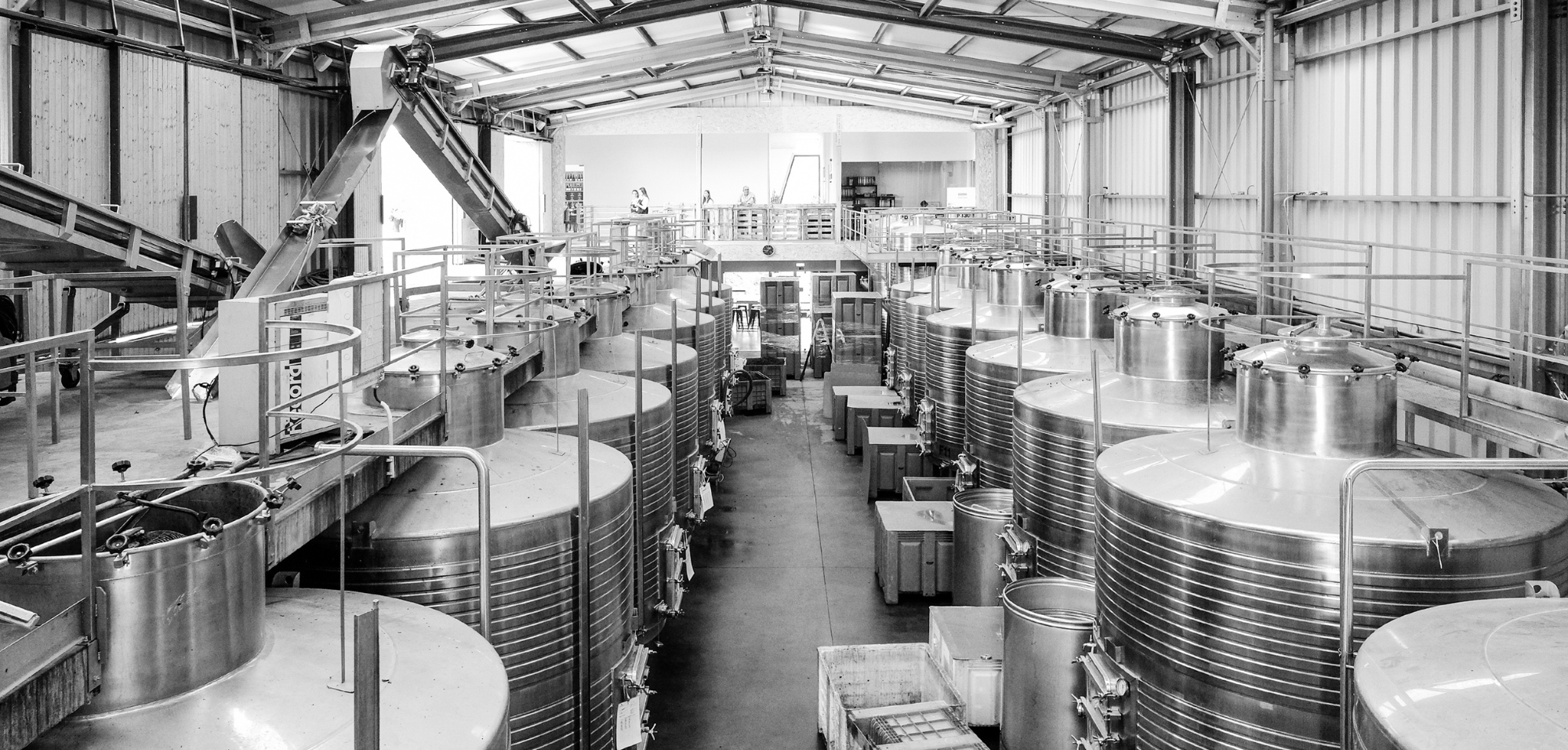 Imagem das cubas no interior da Adega Fitapreta Vinhos